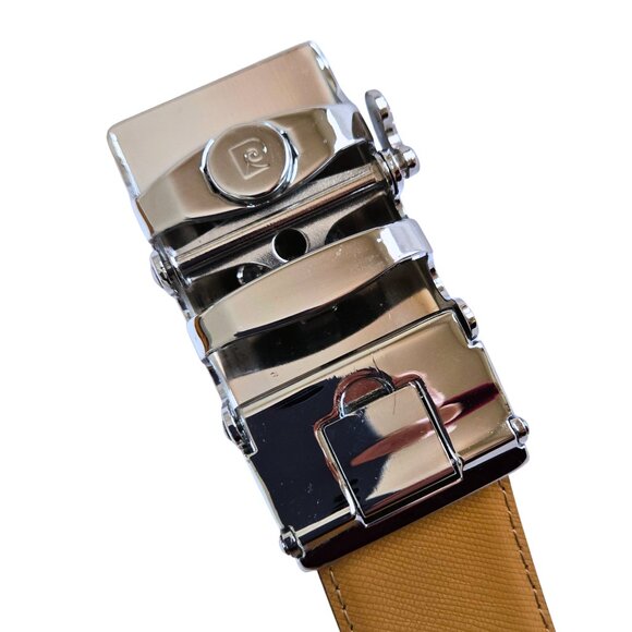 Mens Vintage PIERRE CARDIN Dress Belt Adjustable Ratchet Buckle Silver SZ 29-35" - Picture 7 of 15